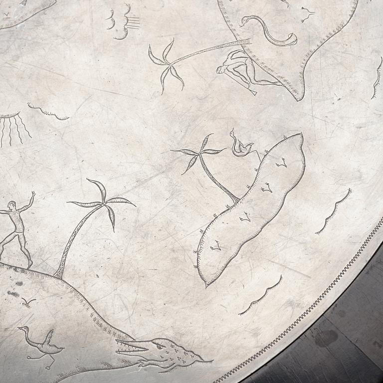 A Nils Fougstedt engraved pewter top table, Svenskt Tenn, Stockholm 1926.