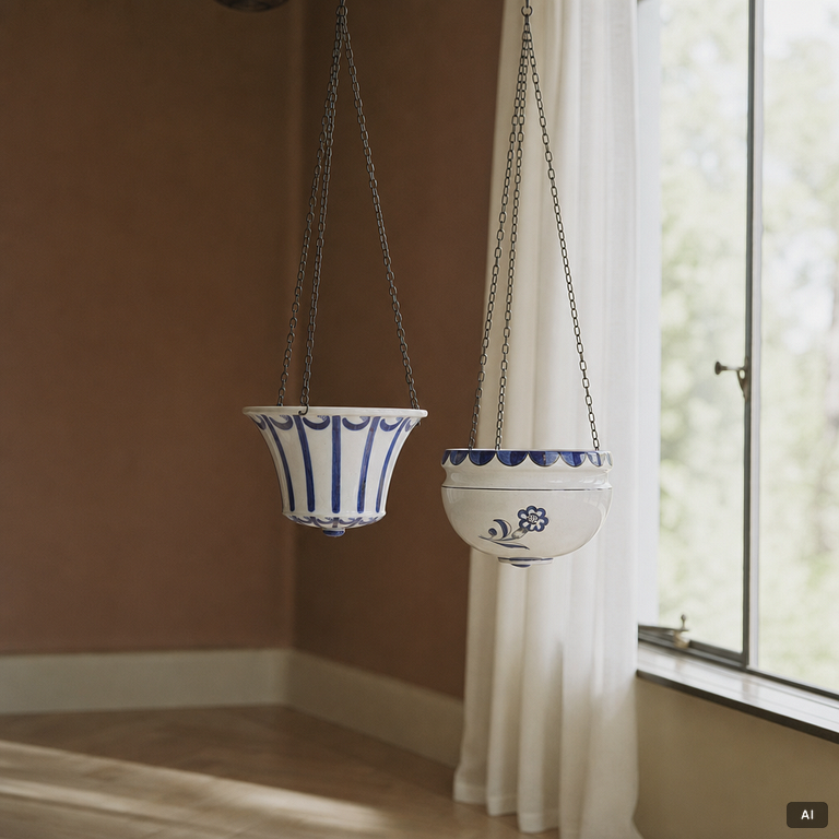 Wilhelm Kåge, two hanging flower pots, Gustavsberg, Sweden, one dated 1924.
