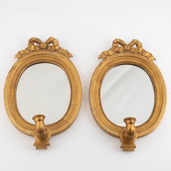 A pair of Gustavian style mirror sconces, mid 20th Century.