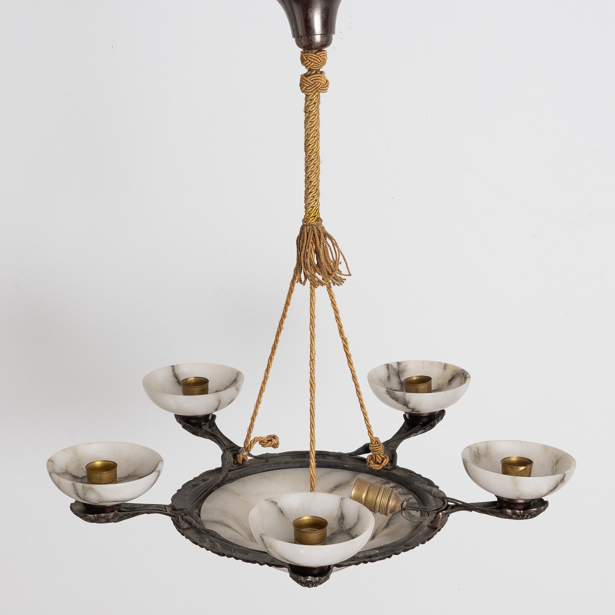 A alabaster ceiling lamp, 1920s.