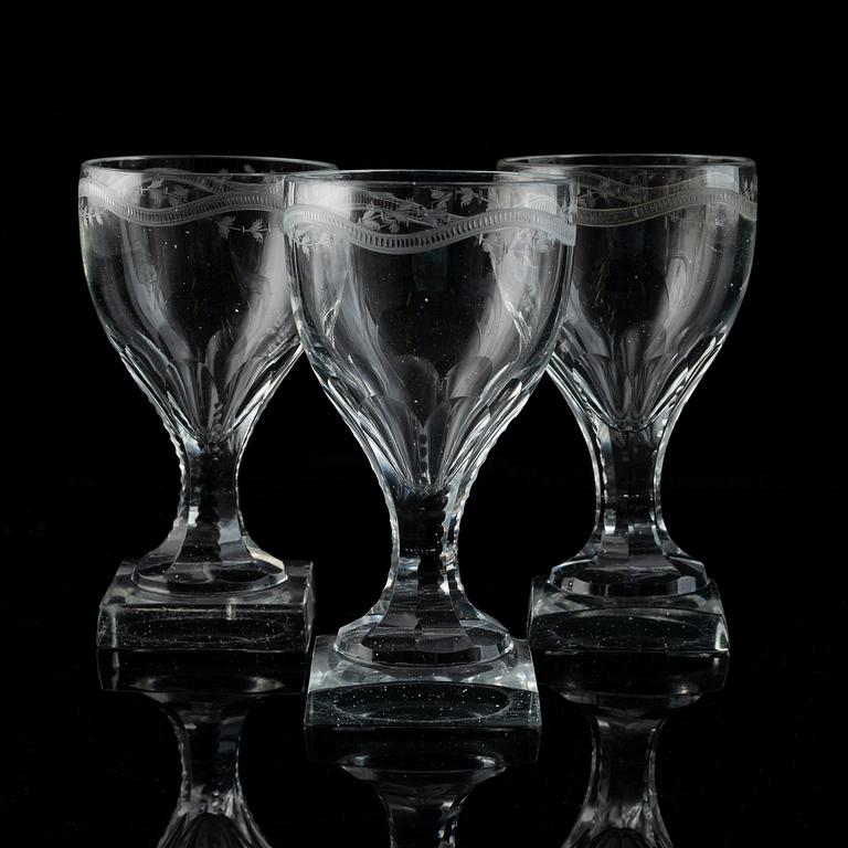 A set of 13 late Gustavian dessert wine glasses.