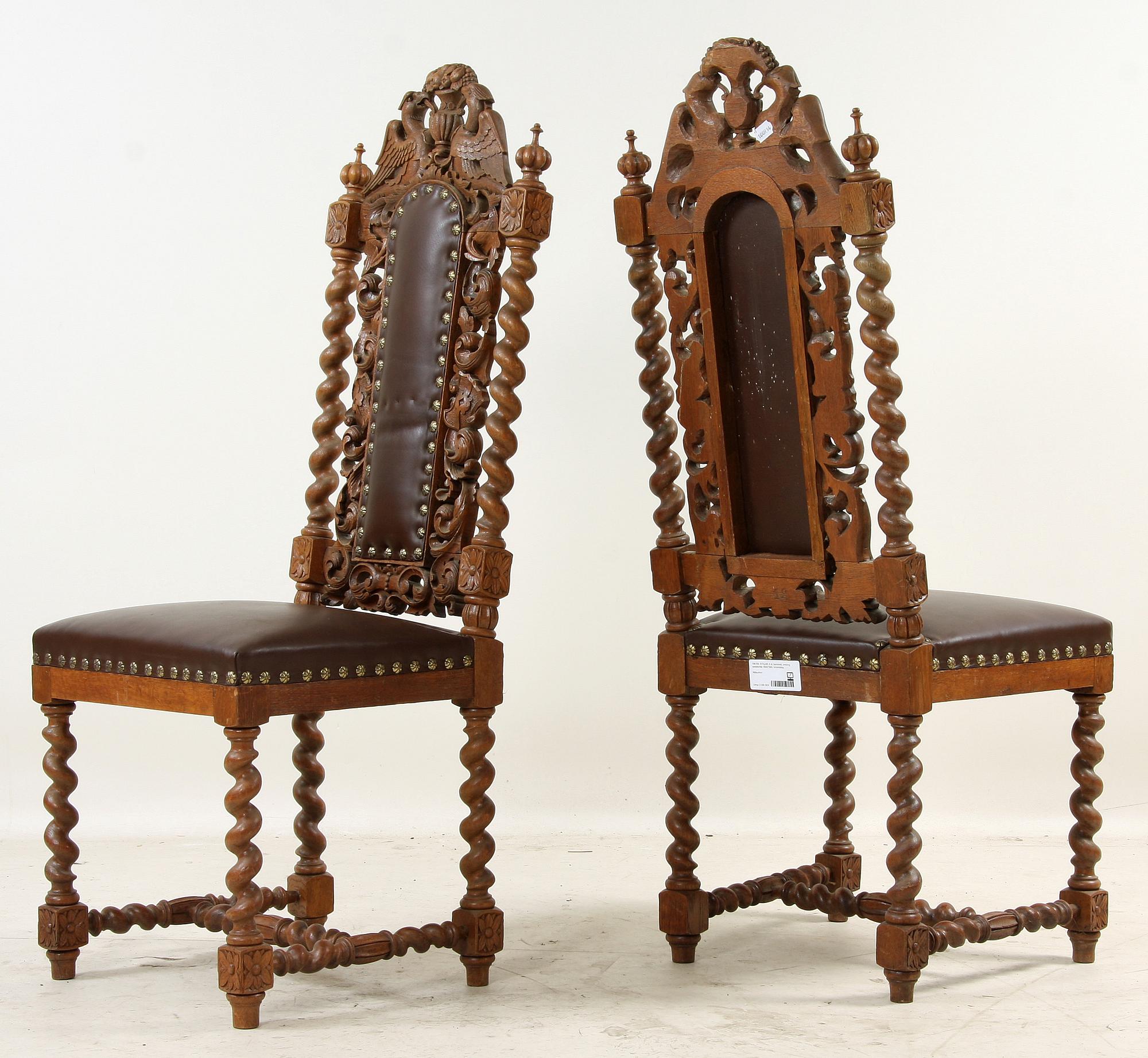 STOLAR, 6 st, barockstil, omkring sekelskiftet 1800/1900, brickmärkta.