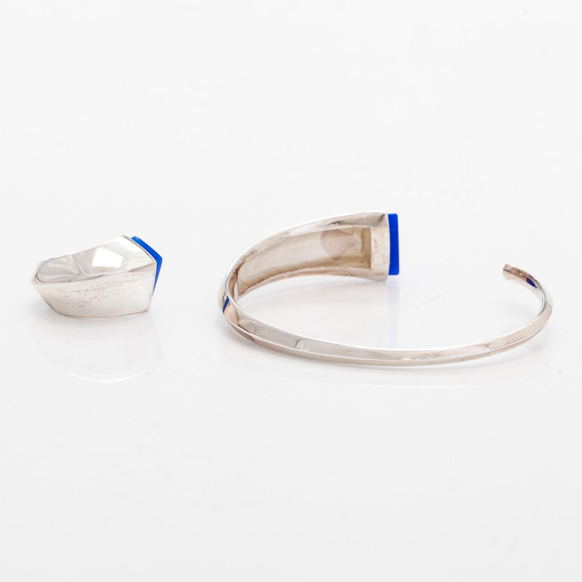 Ulla Poropudas, jewellery set, 4 pieces, silver, acrylic, Lapponia 1986.