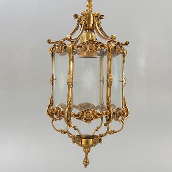 Ceiling lamp / Lantern, brass mid-20th century.