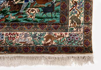 A silk Qum rug, Central Persia, signed, c. 135 x 208 cm.
