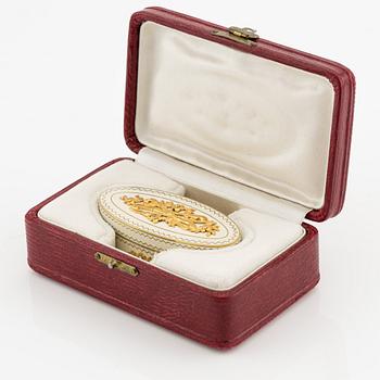 Dosa, 18K guld, diamanter och vit opak emalj. W.A. Bolin  Moskva 1912-1917.