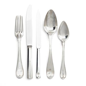 279. A Swedish late 18th/early 19th century silver cutlery set, 60 pieces, and a mahogany box.