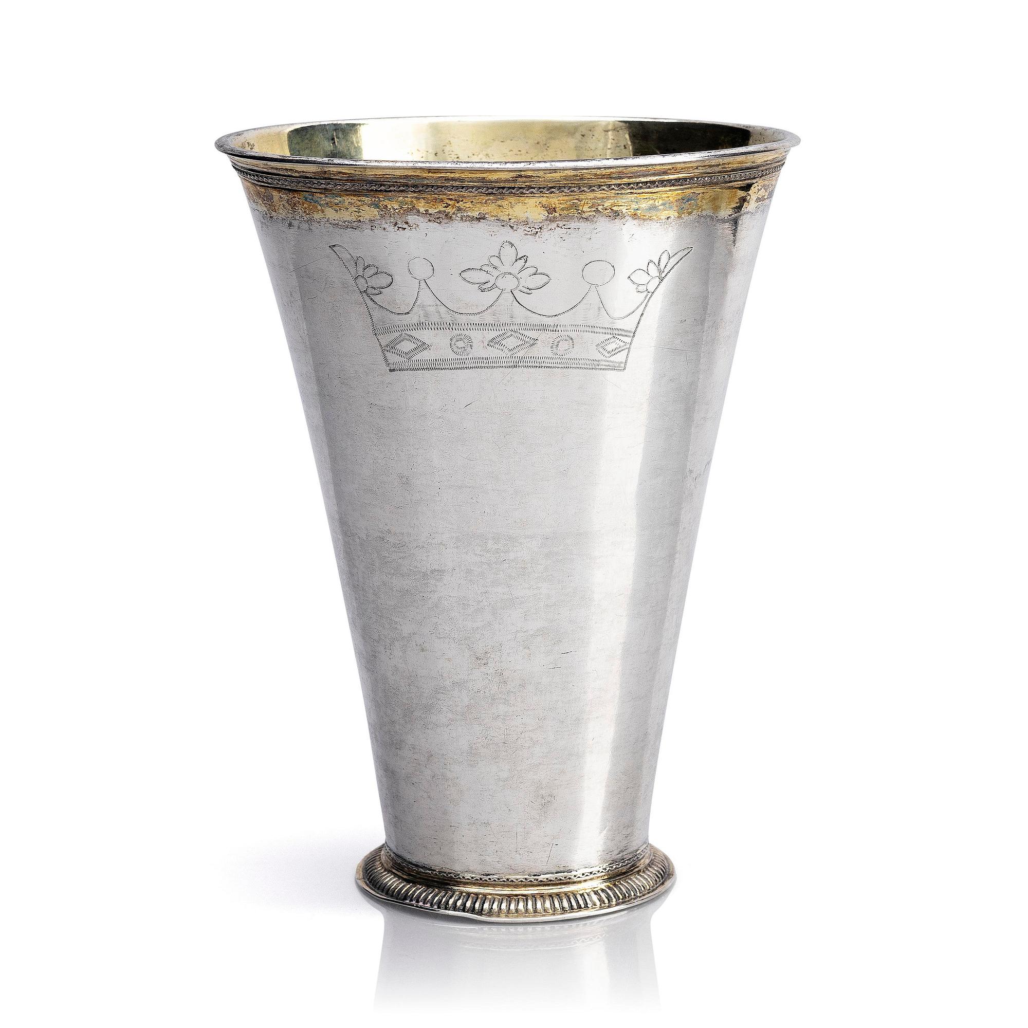 A Swedish 18th century parcel-gilt silver beaker, mark of Anders Hafrin, Gothenburg possibly 1726.