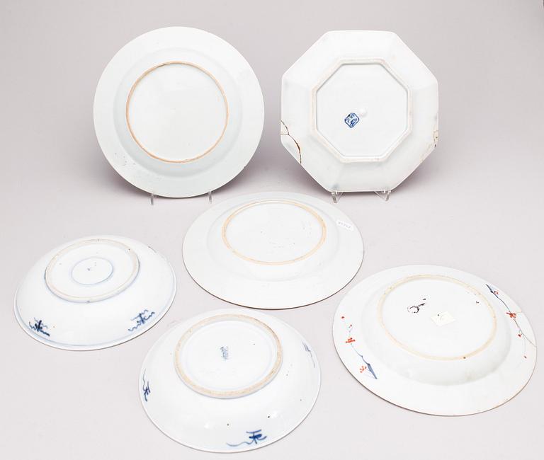 TALLRIKAR, 6 st, porslin, Kina, bland annat Qing dynastin, 1700-tal.