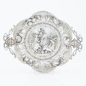 Simon Rosenau, skål, silver, barockstil, Bad Kissingen, Tyskland omkring 1900.