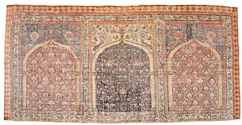 290. A CARPET FRAGMENT, an antique Indian, Mughal Empire 17th-18th century probably, saf, ca 277 x 136 cm.