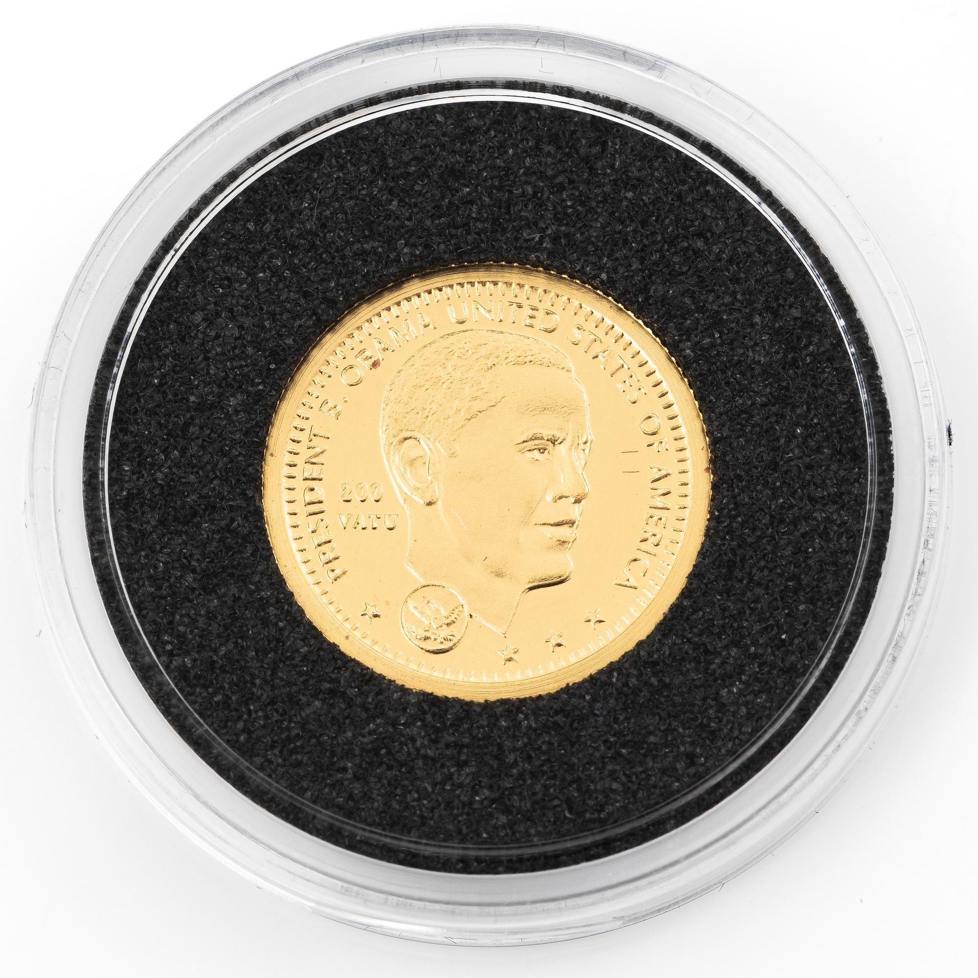 Guldmynt, 24 k, "Barack Obama", 200 Vatu, 2009.