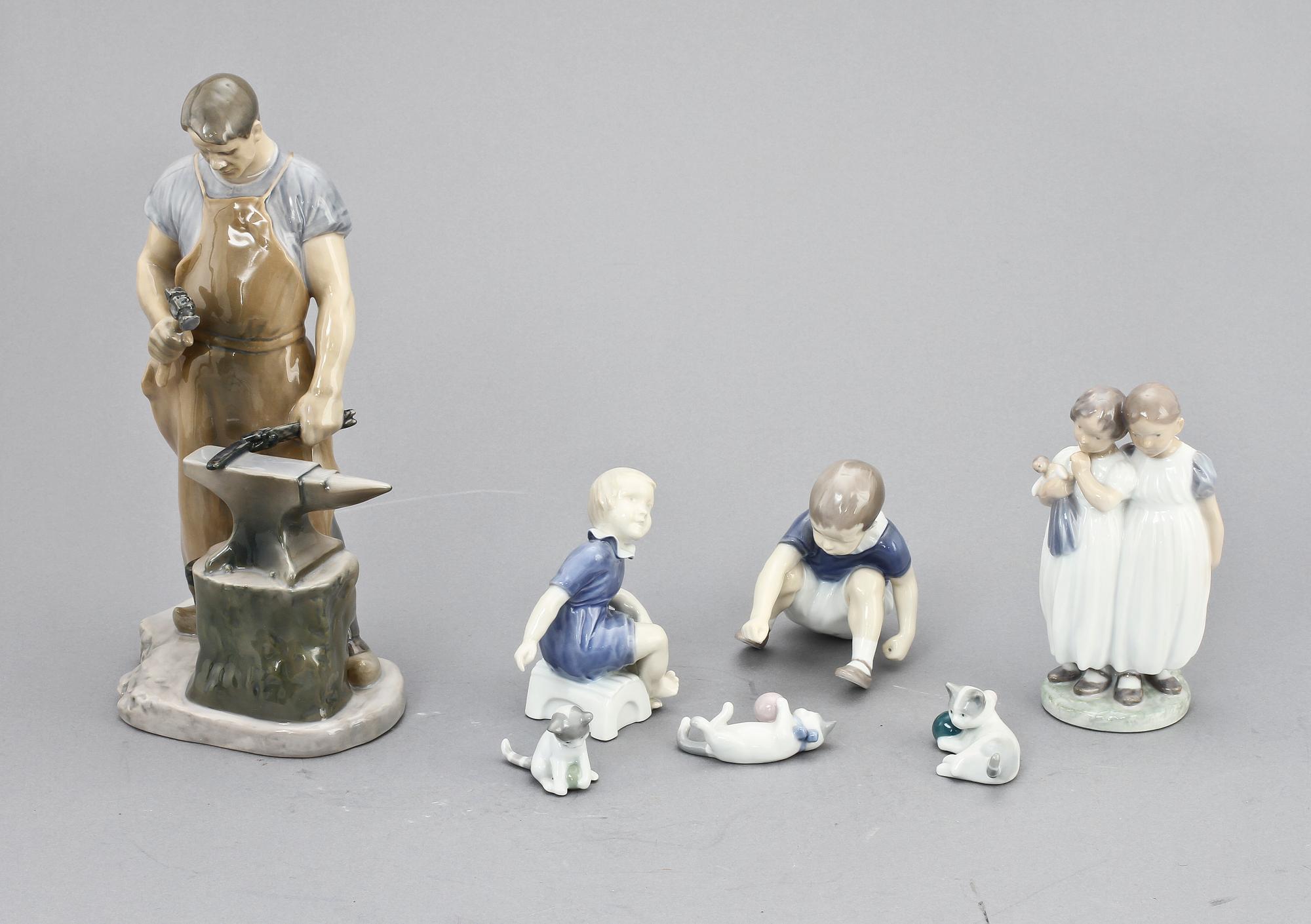 PARTI FIGURINER, 7 st, porslin, mestadels Bing o Gröndahl samt Royal Copenhagen, Danmark, 1900-tal.