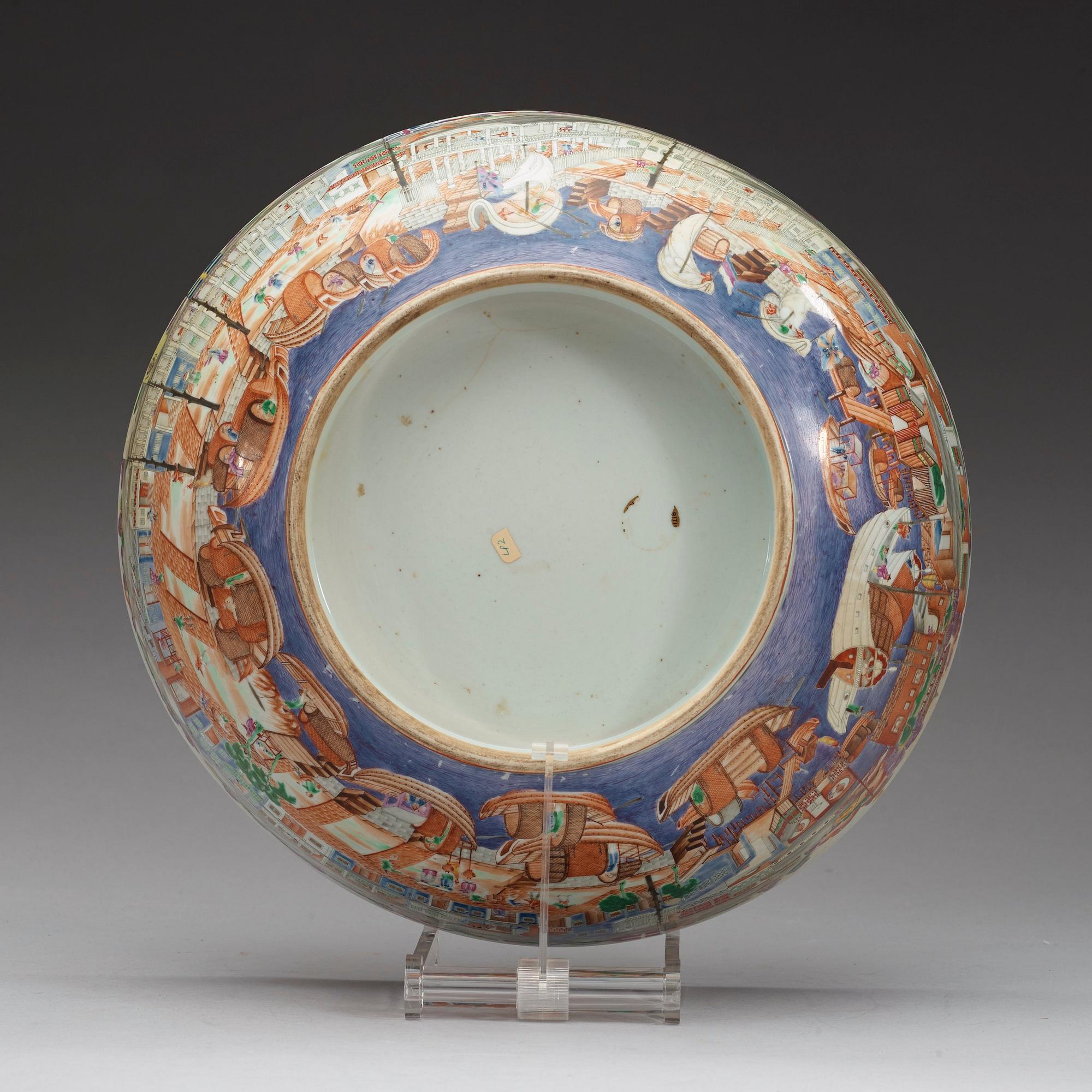 A massive Chinese Export 'Hong' punch bowl, Qing dynasty, Qianlong (1736-95).