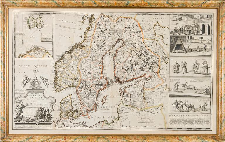KARTA, HERMAN MOLL, "New map of Denmark and Sweden According to the Newest and most Exact Observations".