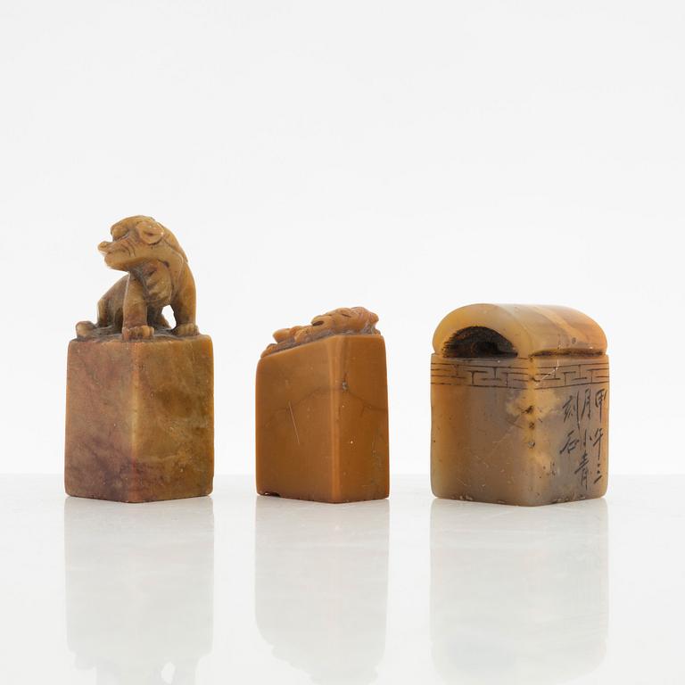 A group of three Chinese seals, Qing dynasty.