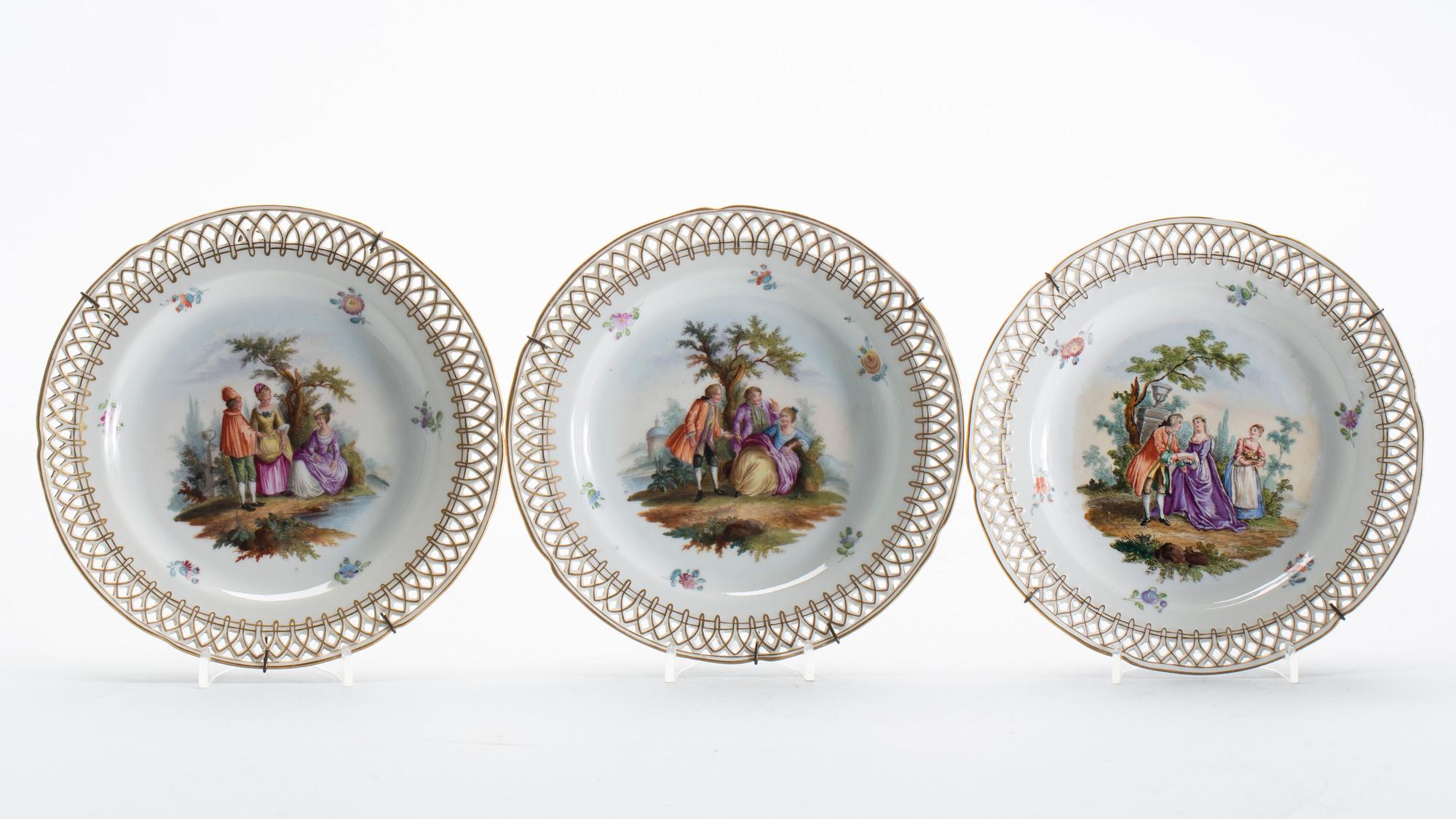 SERVISDELAR, Meissen 3 (+5) delar, 18/1900-tal.