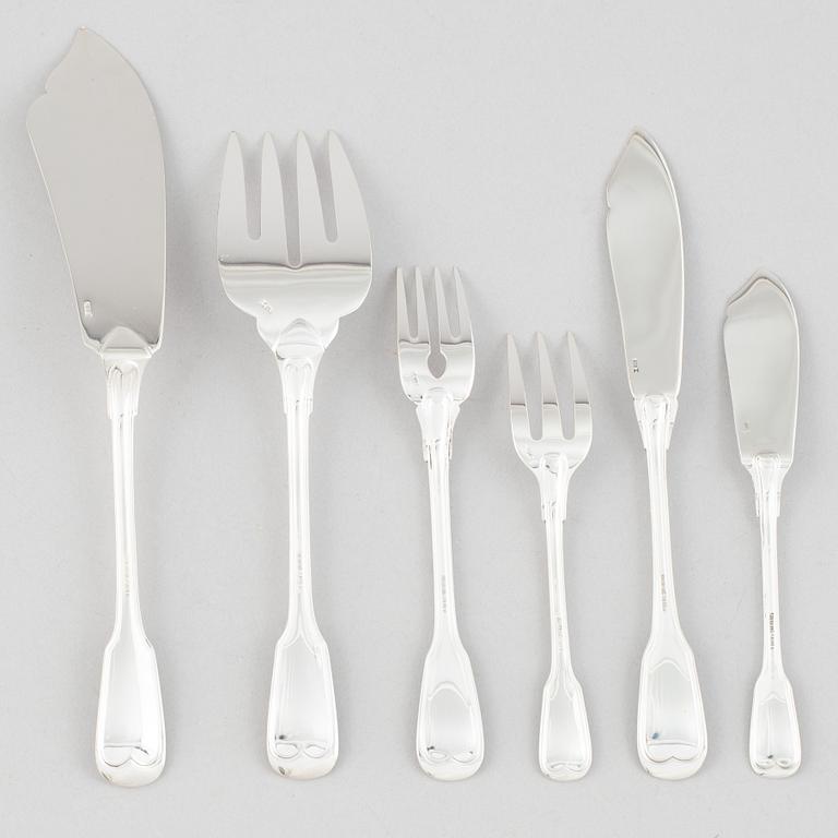 Koch & Bergfeld, fiskbestick, 28 delar, sterlingsilver, modell Altfaden, 1900-talets andra hälft.