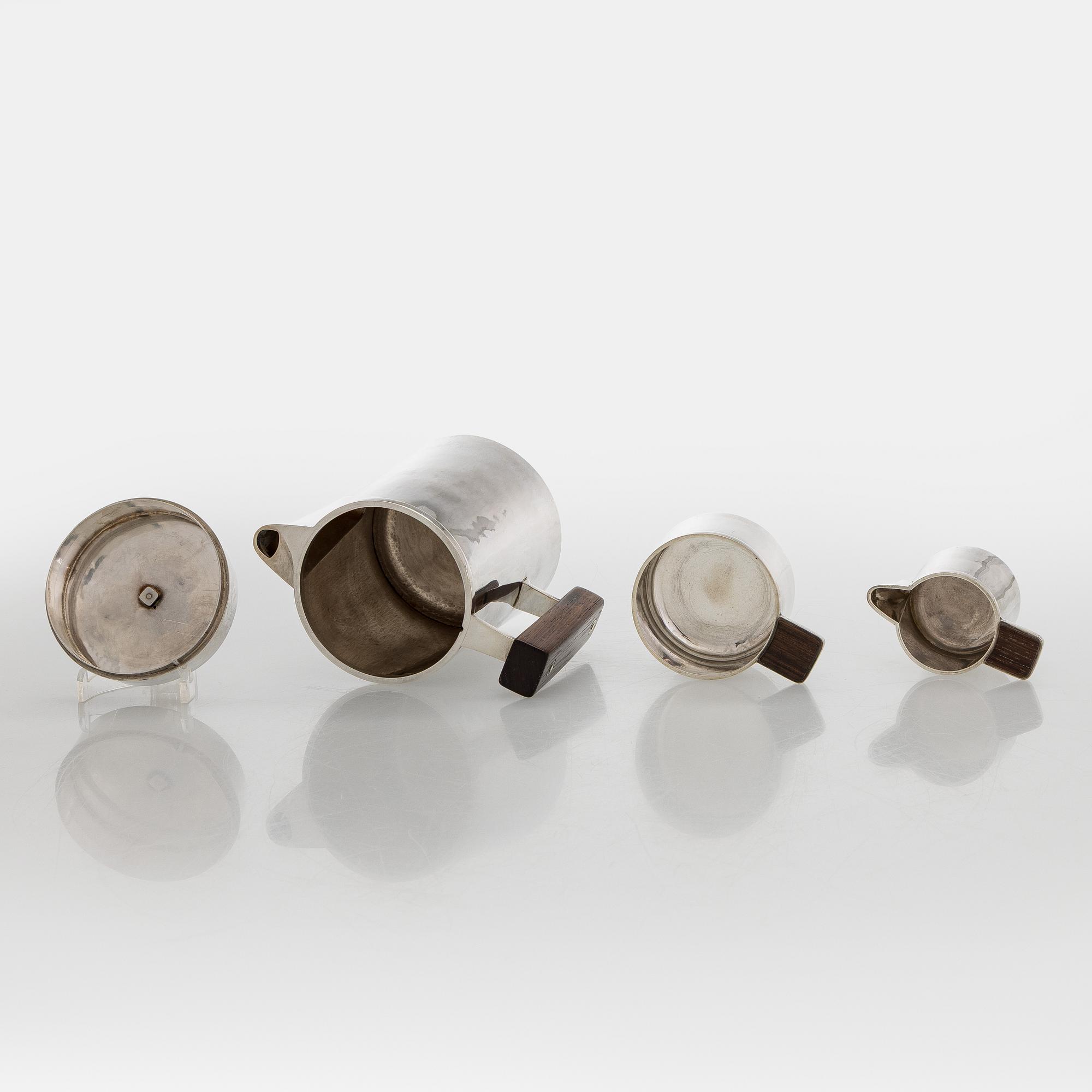 Bertel Gardberg, Coffee set, 3 pieces, 916 silver and rosewood, Toivo V. Toukonen, Helsinki, 1956.