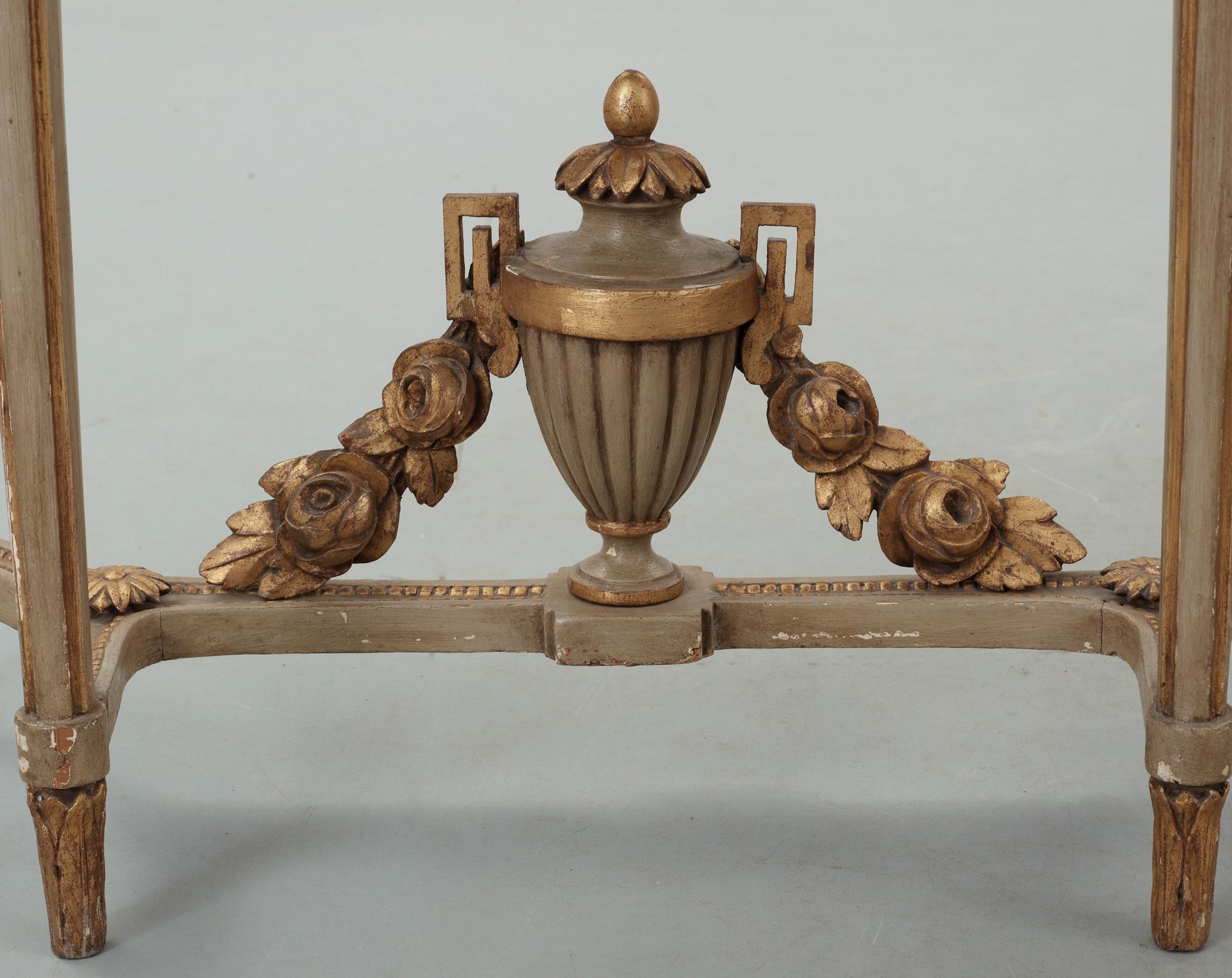 KONSOLBORD, två stycken. Gustavianskt samt  stil. Märkt 1902.