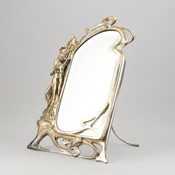 A silver plated Art Nouveau table mirror, early 20th Century.