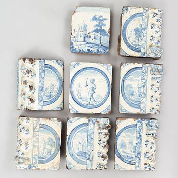 Eight Dutch ceramic tiles, 18th century.