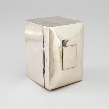 A silver calculator by Tiffany's and cuff link box in silver H.V.P & Co Birmingham 1887.