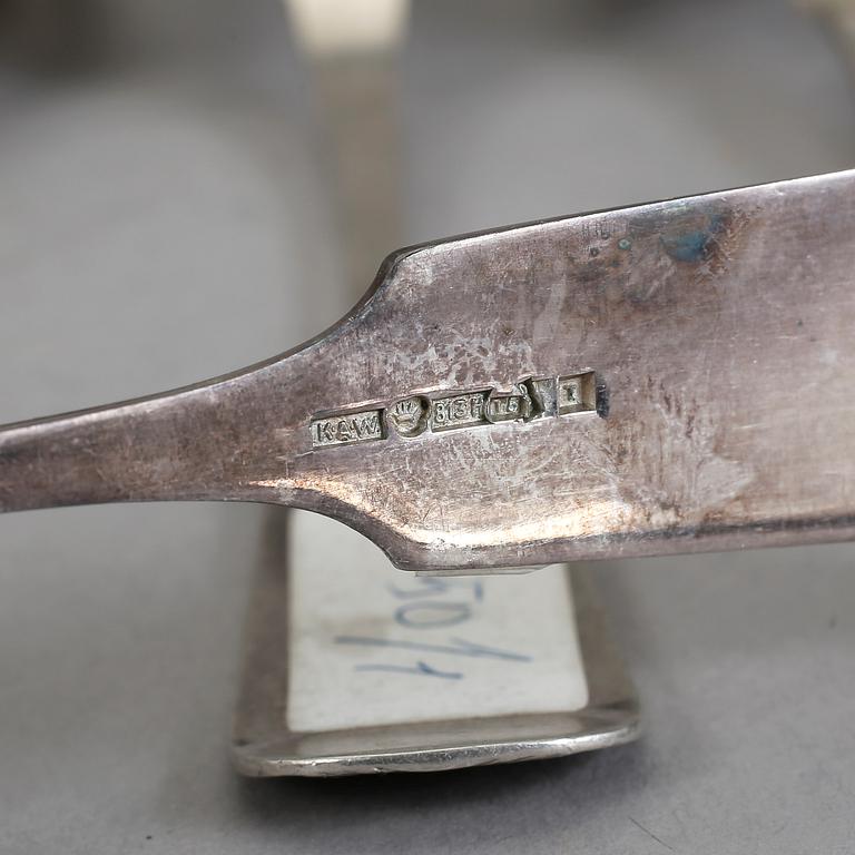 BESTICK, 5+1+1 st, silver. Snäckmodell, Finland, 1800-tal. Total vikt 382 g.