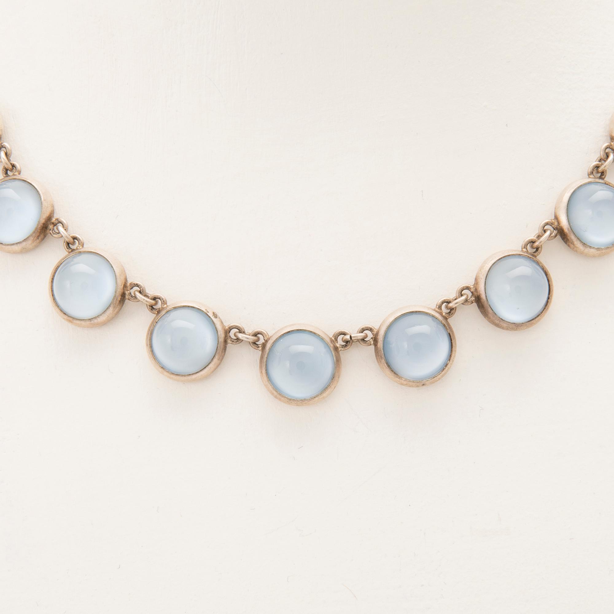 Halsband samt örhängen silver med glas,  Mattsson & Olsson Malmö 1957.