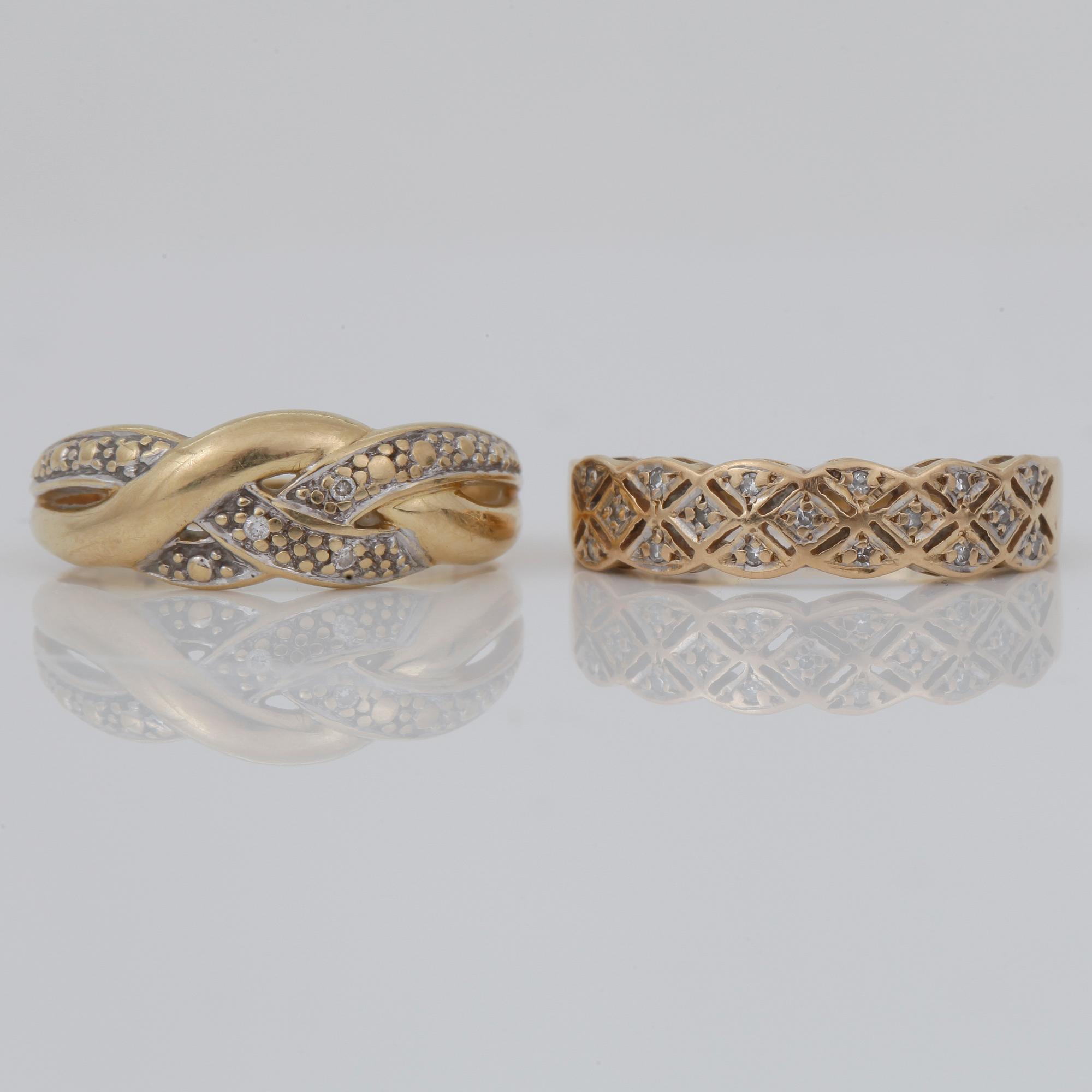 RINGAR, 2 st 18k guld samt diamanter. Tot ca 4.8 g.
