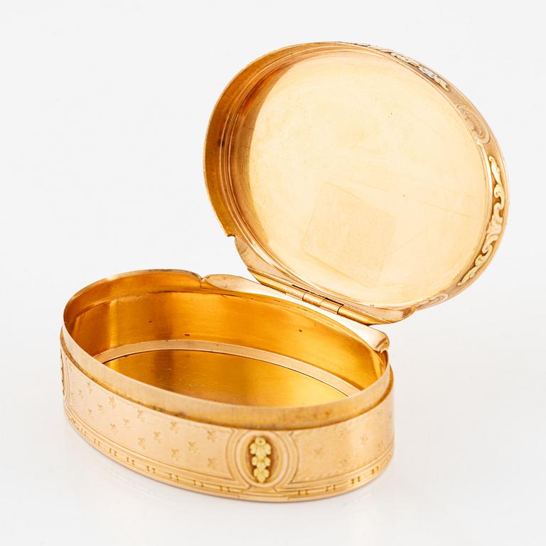 A Swedish probably 18th century gold-box en trois couleurs 18K, mark of Friedrich Fyrwald, (active 1786-1813) Stockholm.