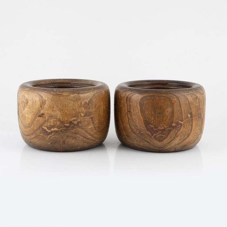 A pair of wooden Japanese flower pots, Meiji period (1868-1912).