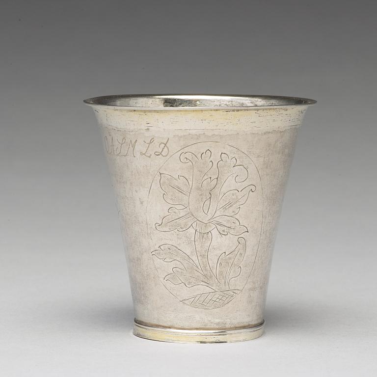 A Swedish 18th century silver beaker, mark of Casimir Friedrich Meidt, Karlskrona 1729.