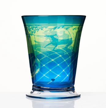 Gunnar Cyrén, a 'graal' glass vase, Orrefors, Sweden 1989.