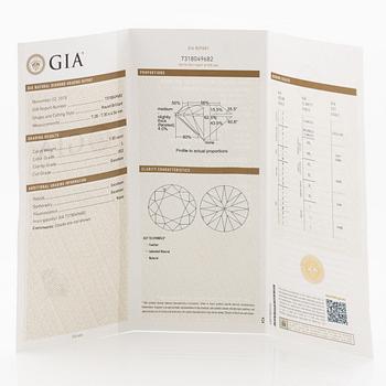 Round brilliant-cut diamond 1.50 ct, accompanied by a GIA report.