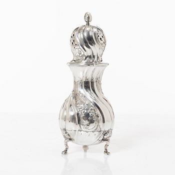 A Danish silver Rococo style sugar caster, circa 1900.