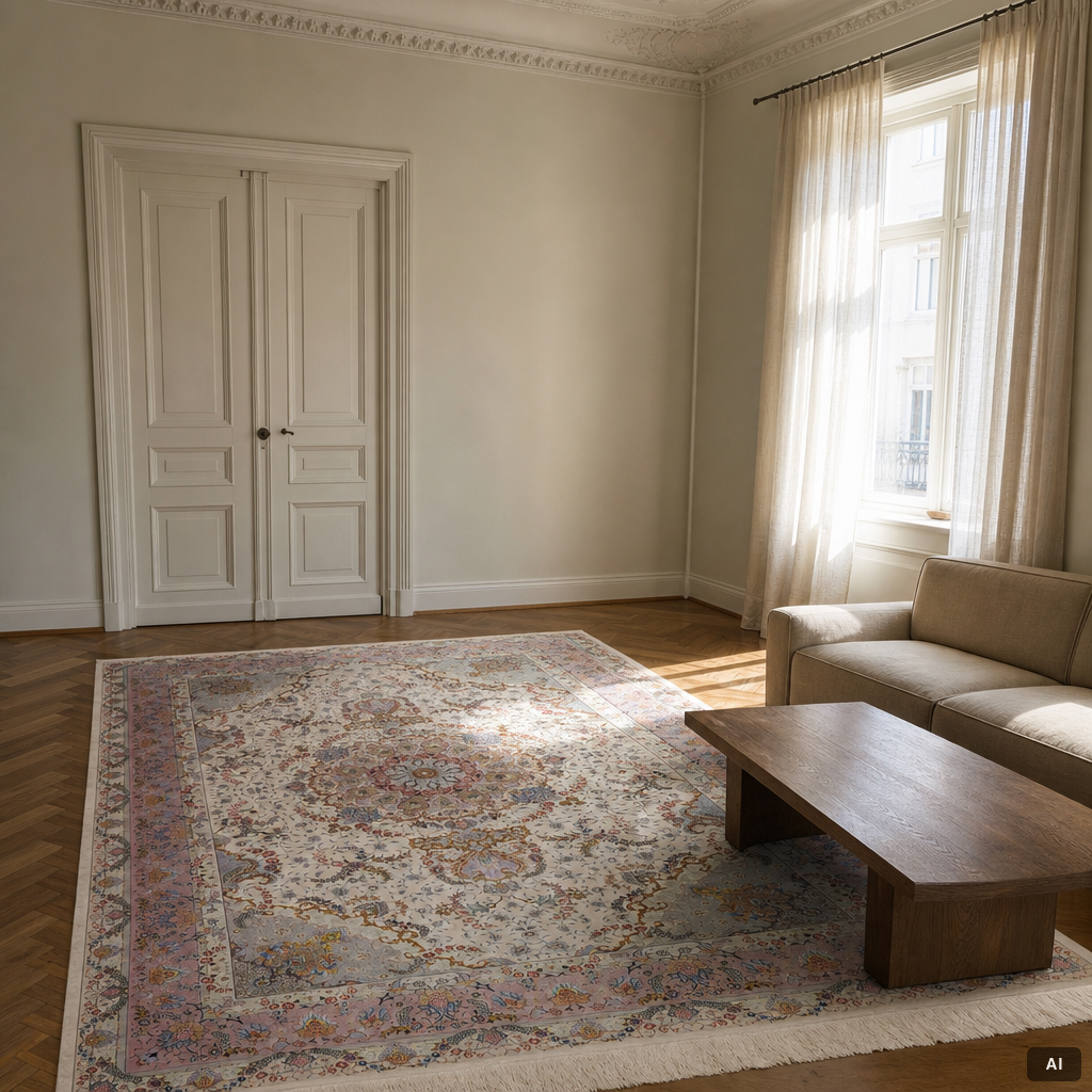 A Tabriz carpet north west Persia, part silk, c. 314 x 197 cm.