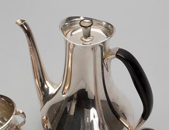 KAFFESERVIS, 3 delar, Hans Bunde för Cohr, silver, ca 860 g.