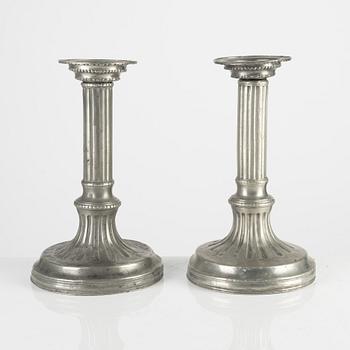 A pair of Gustavian pewter candlesticks, mark of Johan Gustaf Rydman, Stockholm 1785.