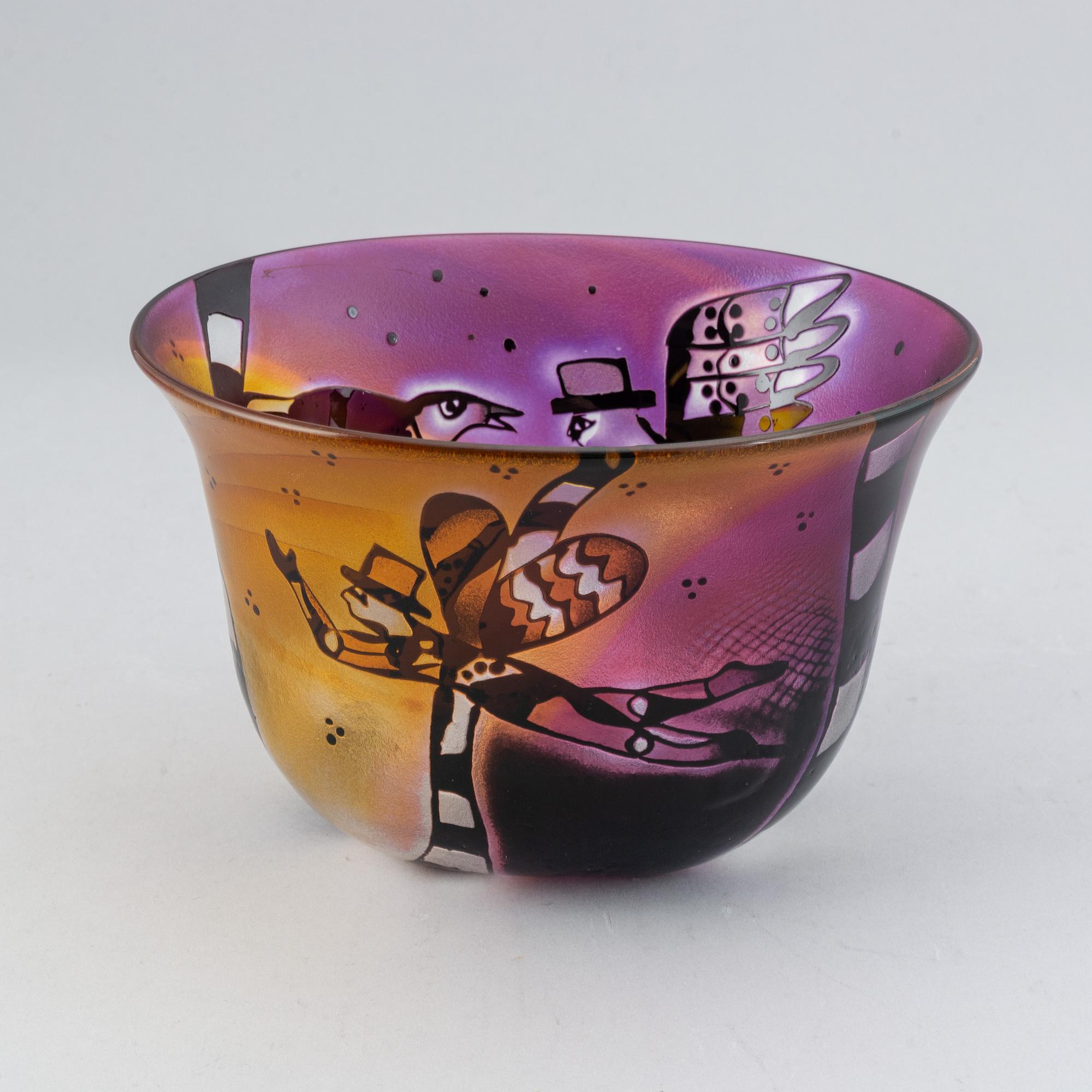 Bertil Vallien, glass bowl, Kosta Boda, unique, Signed and numbered.