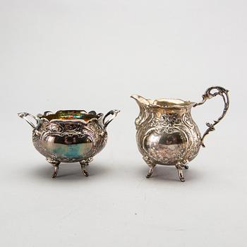 KAFFESERVIS, 3 delar, silver,  rokokostil.