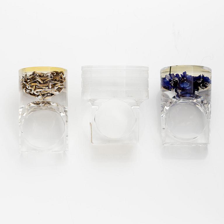 Siv Lagerström, three rings, acrylic plastic. 1970s.