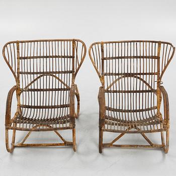 A Rattan Garden Set, 5 pieces, circa 1940s.