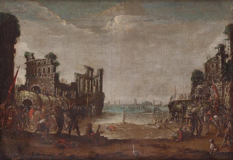 Italian artist, 17th Century. Battle on the outskirts of Rome.