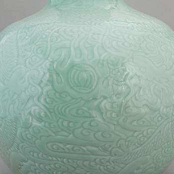 A large Chinese celadon glazed vase, second half of the 20th century.