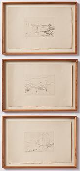 Barry Flanagan, three etchings. All signed. One numbered 42/50 and two numbered 44/50.