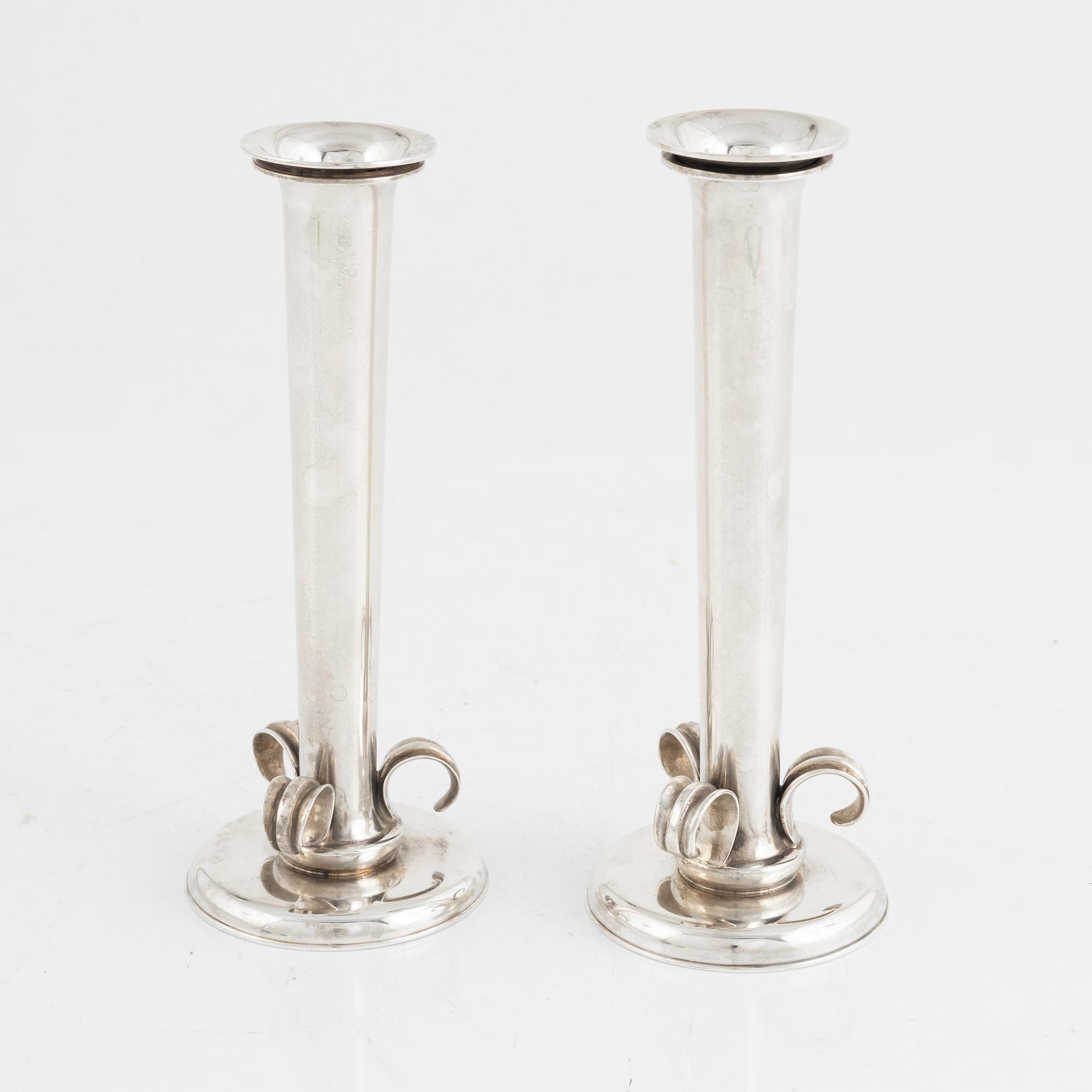 Mogens Bjørn-Andersen, a pair of sterling silver vases, Birkenrød, Denmark.