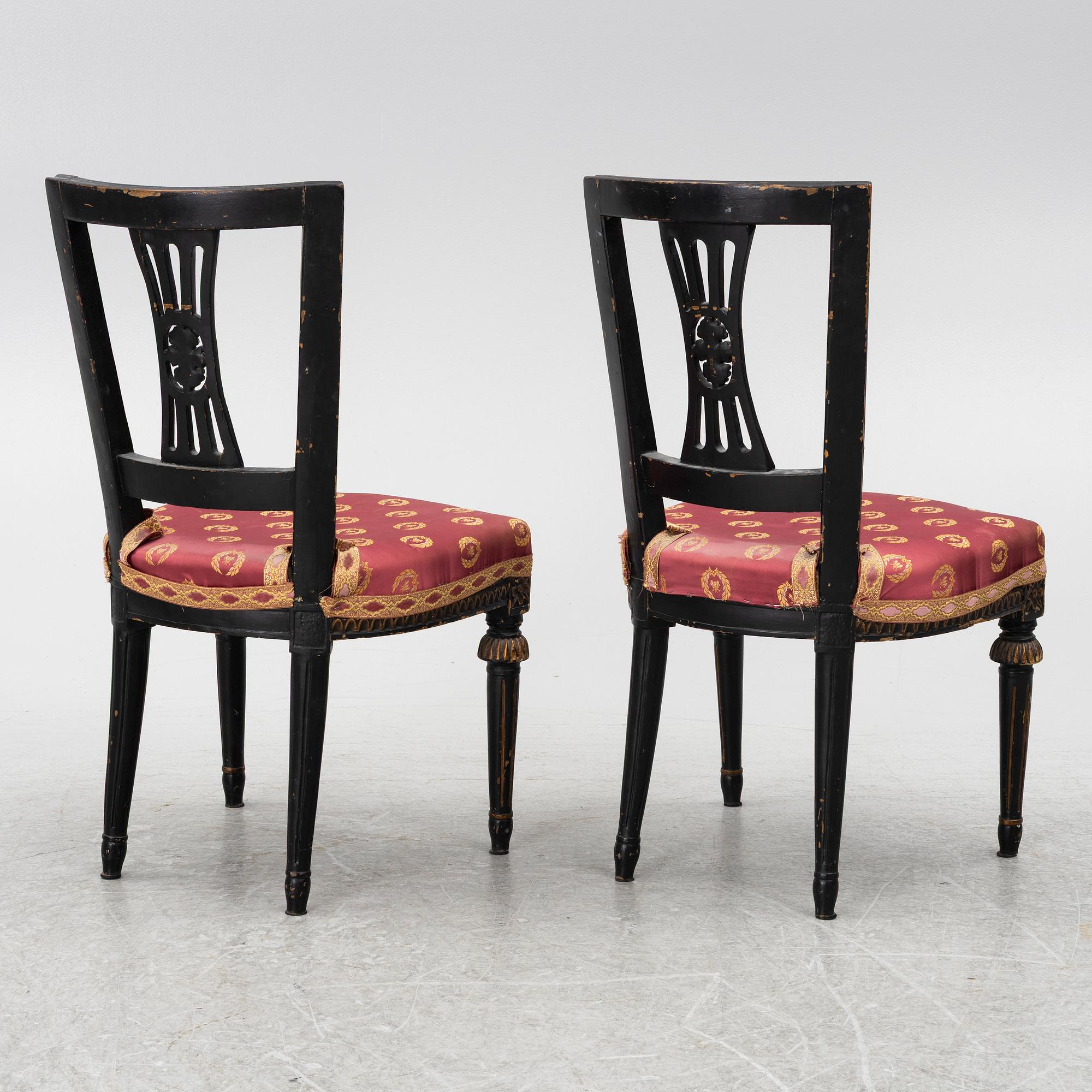 A pair of late Gustavian chairs from Lindome, late 18th century.