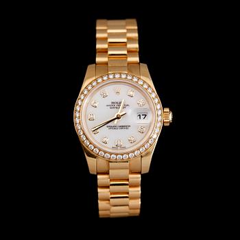 ARMBANDSUR, Rolex Datejust, 18K guld, automatisk. Total vikt inkl ur ca 107 g.