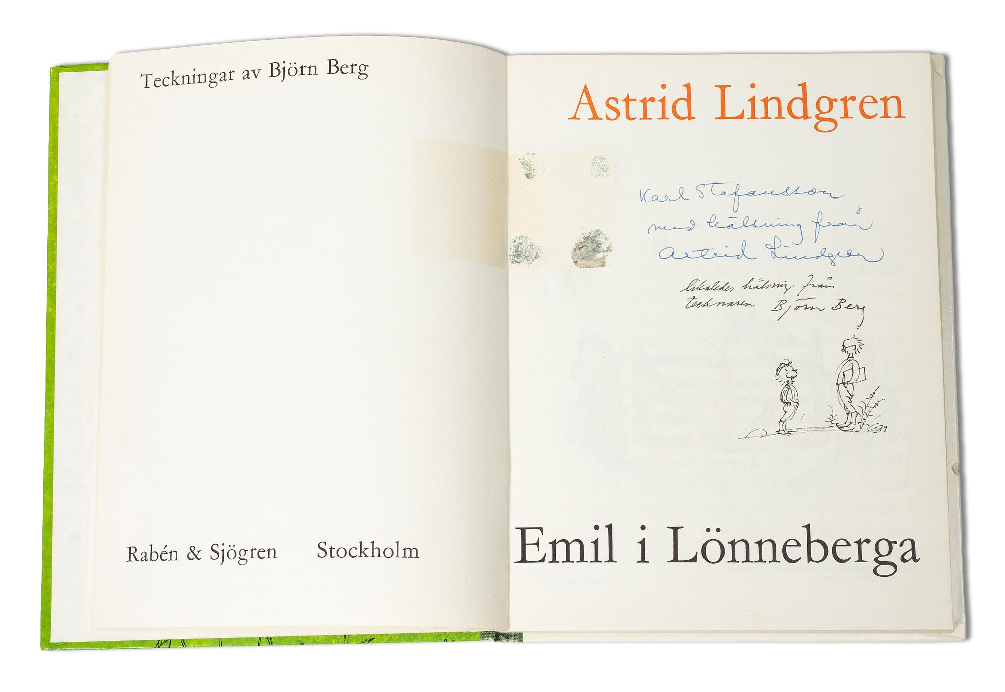 Astrid Lindgren, books, 2 pieces, signed by the author and illustrator Björn Berg.